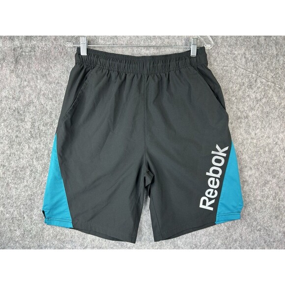 Reebok Shorts Men's Size Medium Black Blue Pull On Basketball Shorts Pockets - Picture 1 of 7